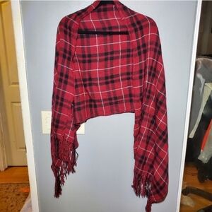 Red and Black Plaid Fringe Scarf